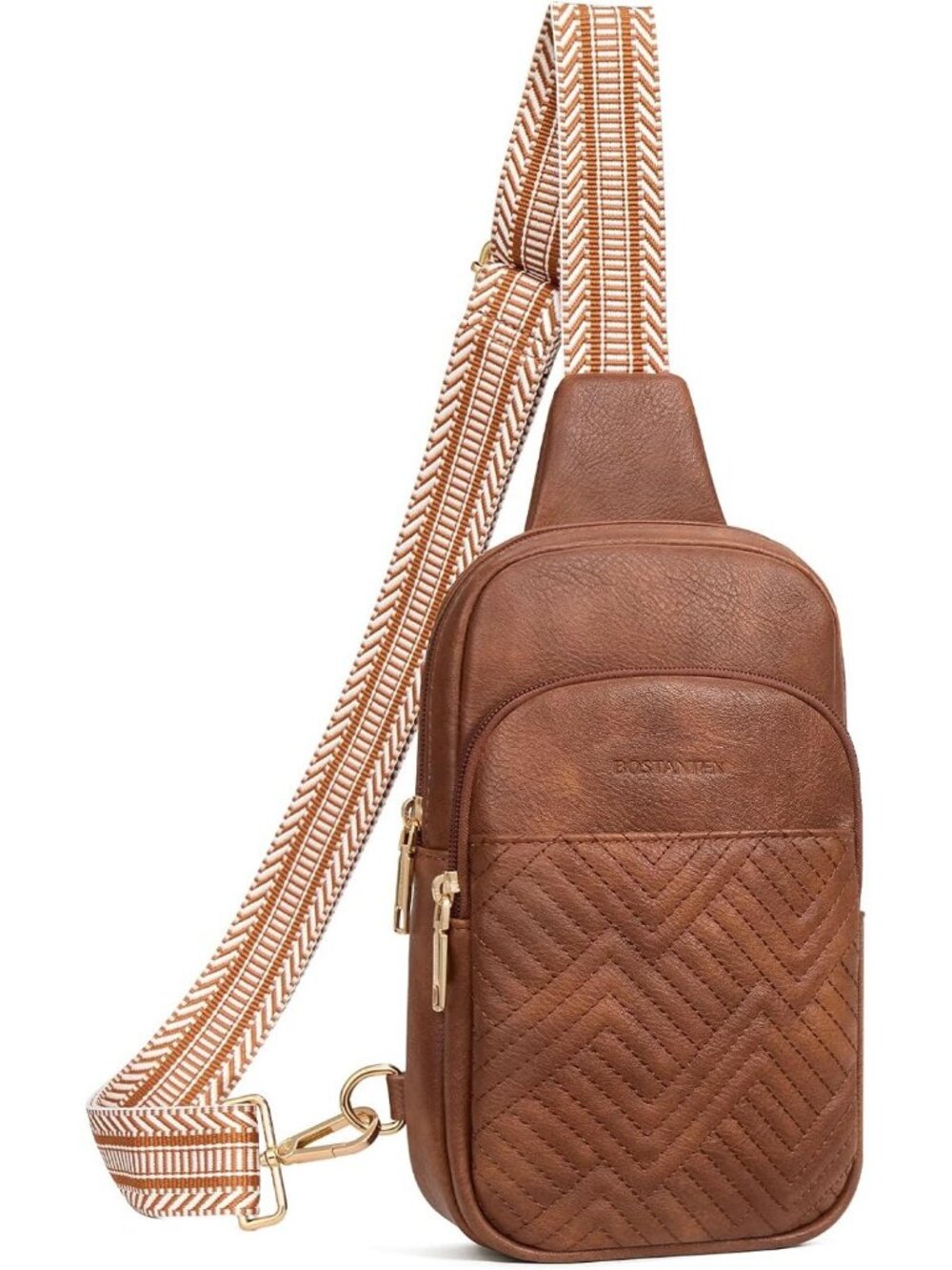 Women's Brown Quilted Sling Leather Fanny Pack Travel Purse Crossbody Bag